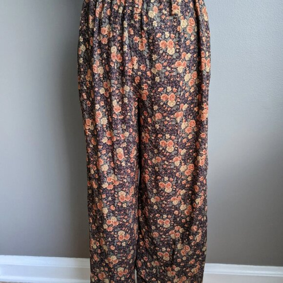 1980's/90's earthy wide leg floral capri pants - M - Picture 2 of 3